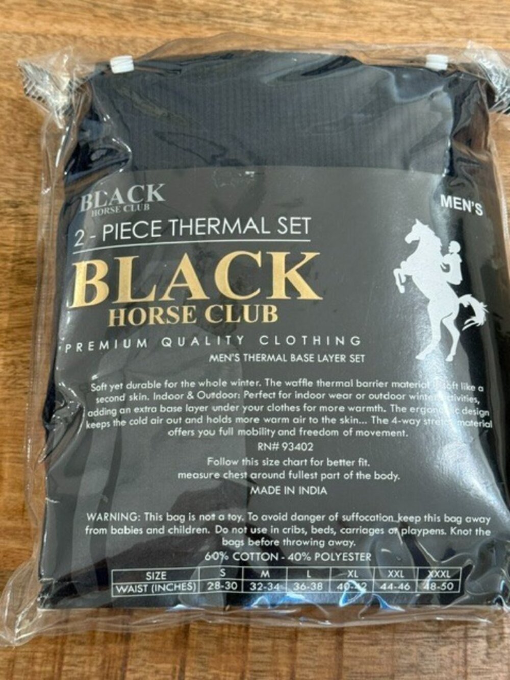 Black Horse Club Large Classic Fit 2 piece Thermal Set L Mens Base Layers New